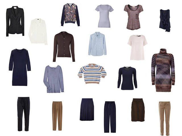 Capsule wardrobe in navy & brown, with lavender accents - The Vivienne ...