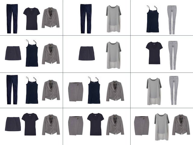 A dozen outfits from the navy Core of Four and they grey Expansion Four