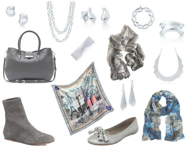 Silver and grey accessories to wear with A Common Wardrobe