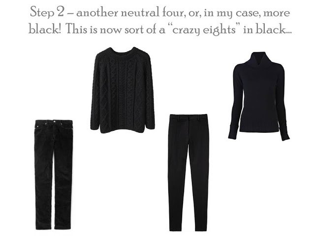 The second step of my Project 333: a Core of Four in black, jeans, trousers, crewneck sweater and turtleneck