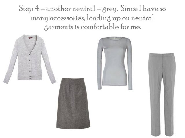 Step 4 of Project 333: A Core of Four in gray, cardigan, skirt, tee and trousers