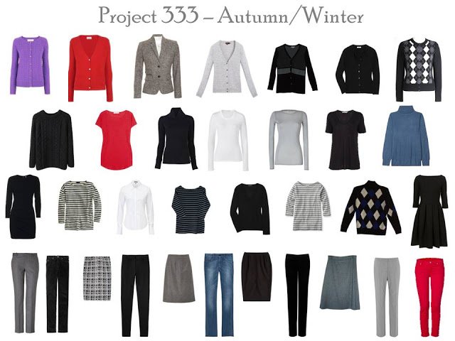 a 33 piece Project 333 Wardrobe for autumn and winter