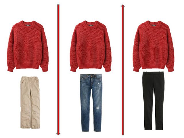 3 outfits from A Common Wardrobe, accented with red