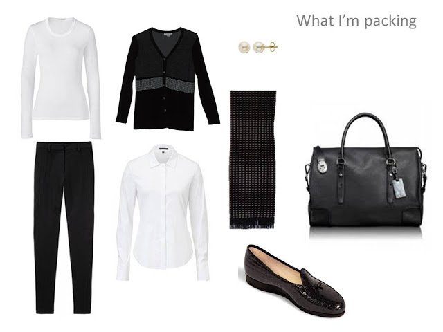 4 piece black and white travel capsule wardrobe