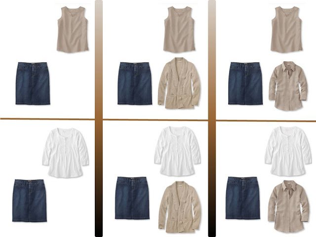 six outfits with a denim skirt and "Whatever's Clean" for summer