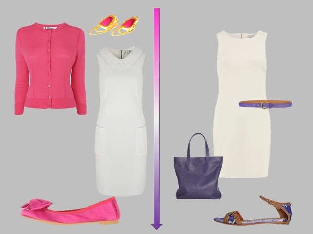 white dresses with pink and purple accessories