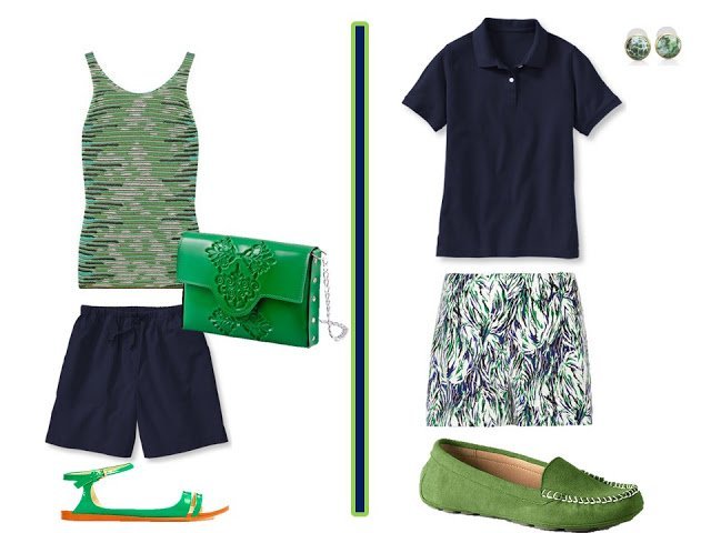 navy and green casual outfits with shorts or a tennis skirt