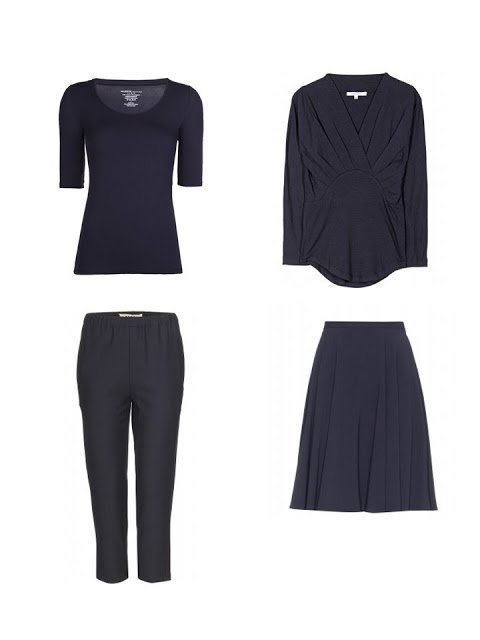 navy four by four - two tops, a skirt and a pair of pants