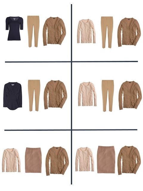 six outfits that come from two four by fours - navy and camel