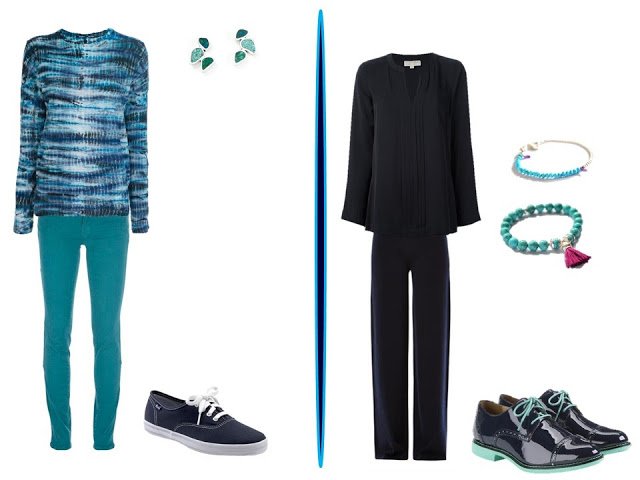 two navy and turquoise outfits - Chic Sightings