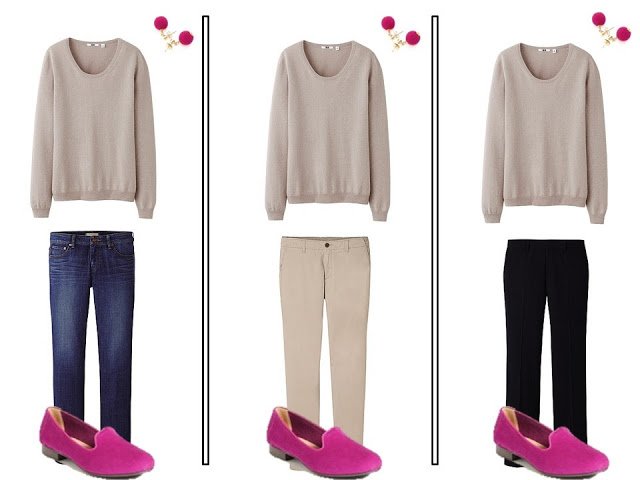 Vivacious pink accents neutral outfits