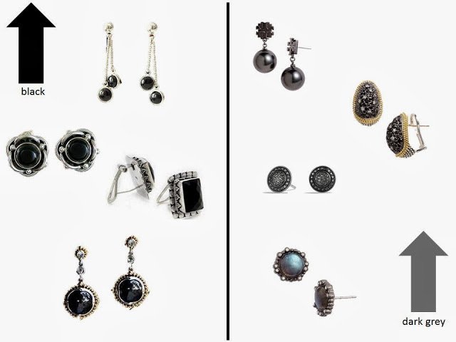 black earrings and dark grey earrings