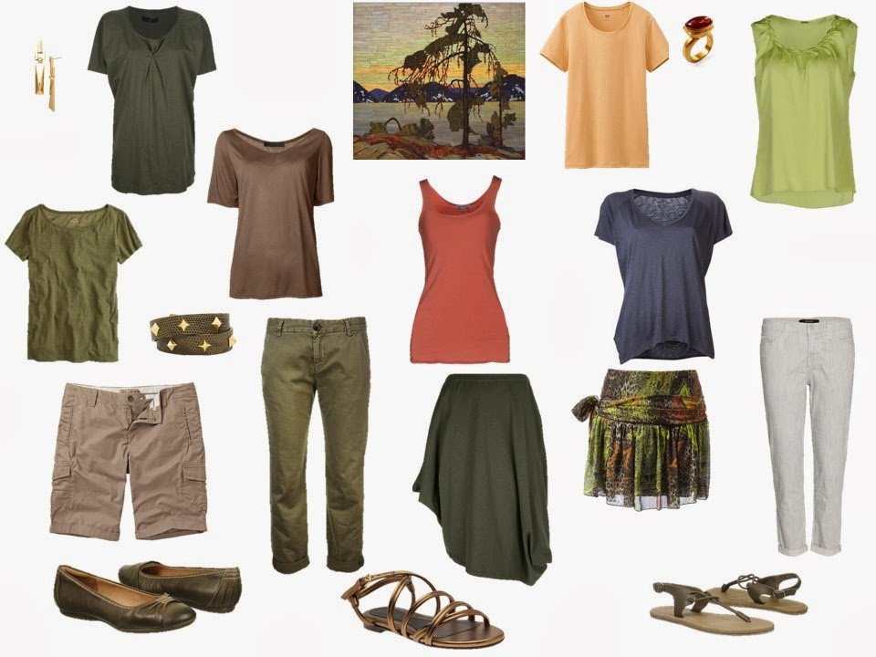 travel capsule wardrobe for warm weather based on Jackpine by Tom Thompson