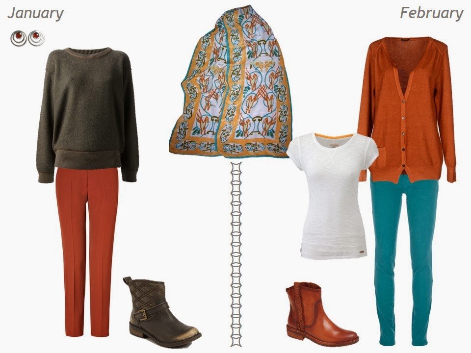 olive and terra cotta outfits to wear with a celtic patterned scarf