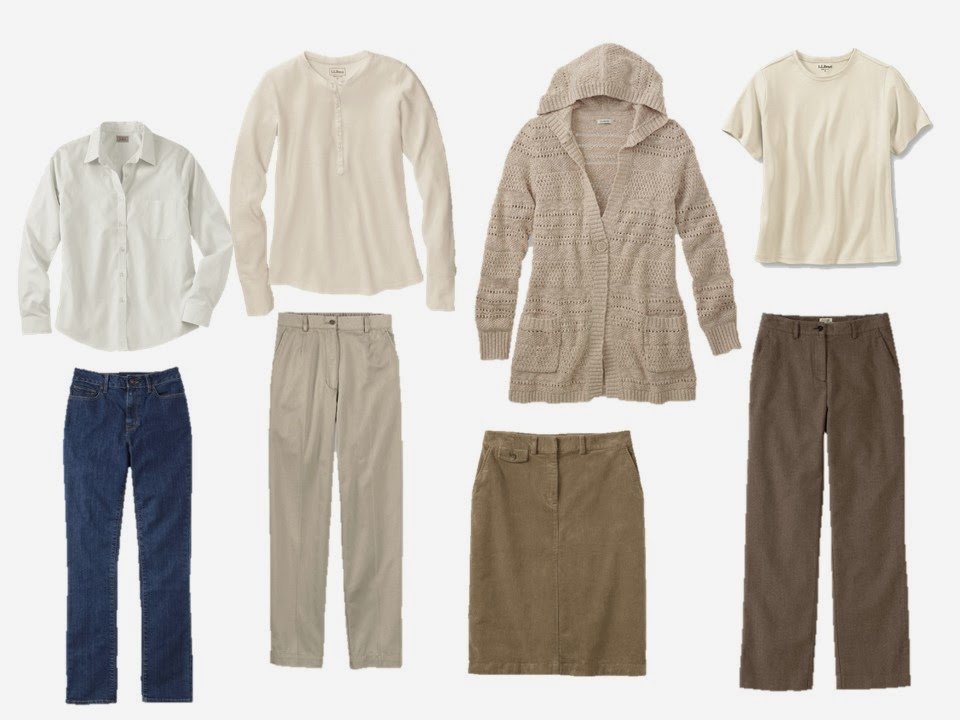 eight piece warm neutral travel or capsule wardrobe