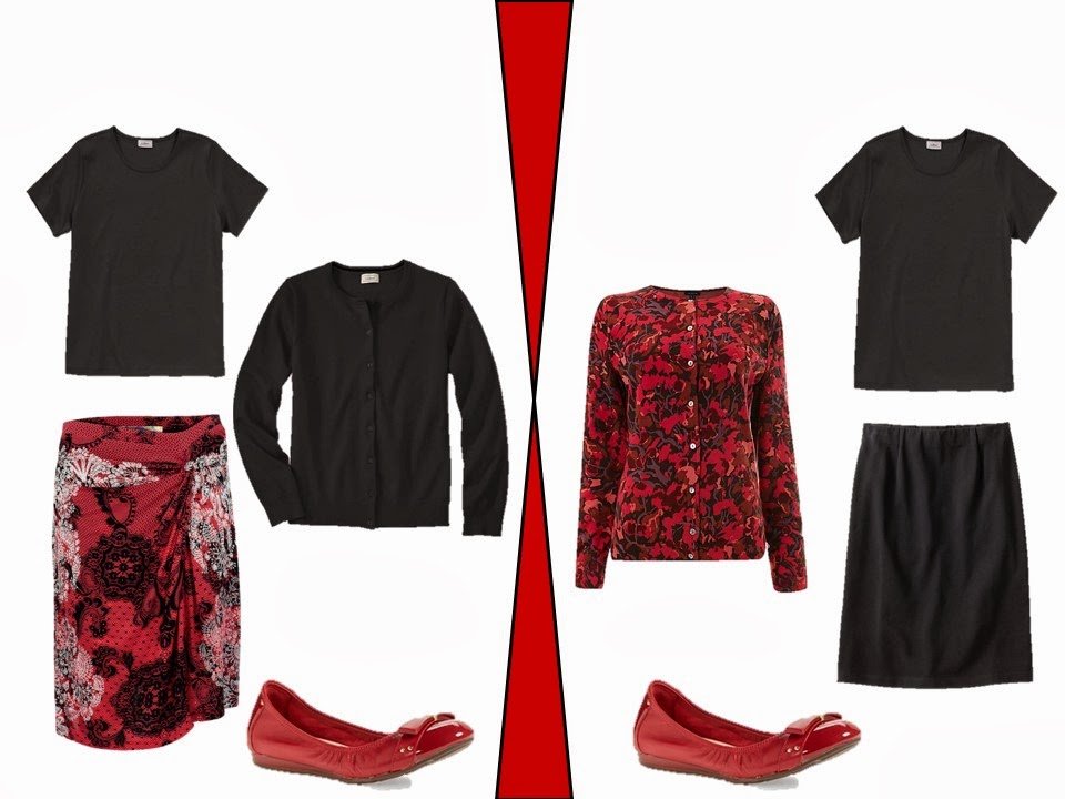 neutral garments accessorized with red