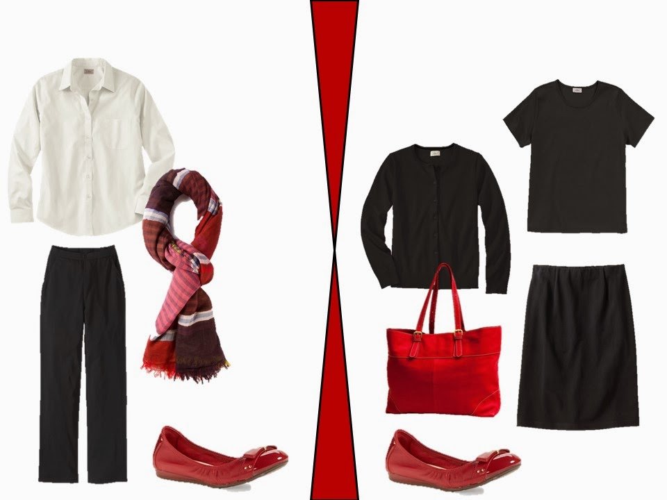 neutral garments accessorized with red