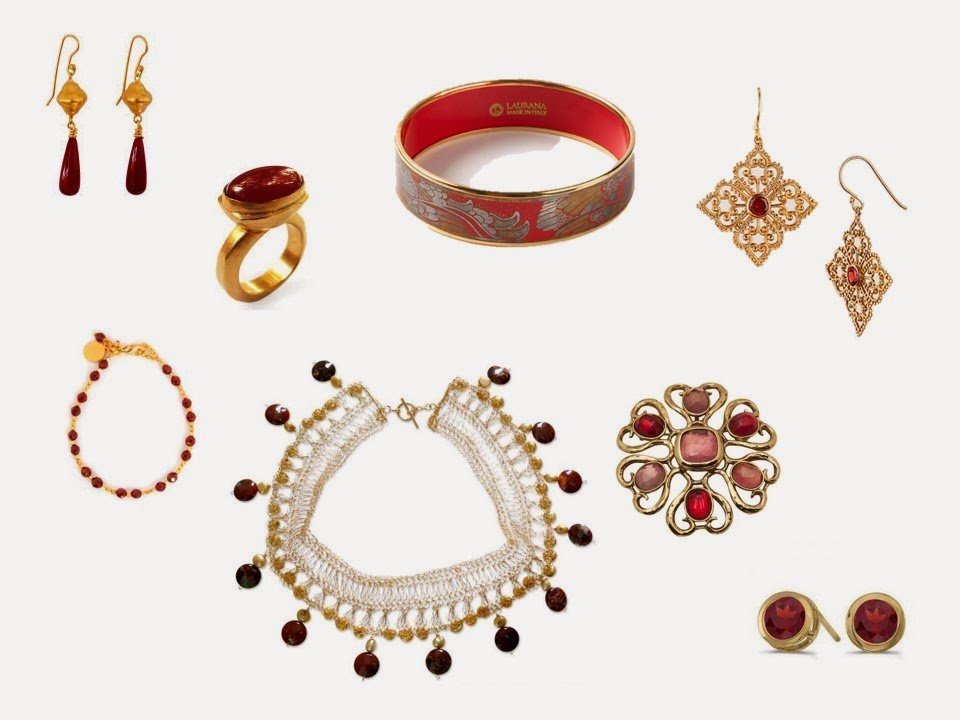 red jewelry with a baroque, ornamental sensibility