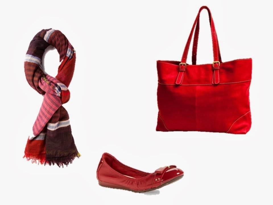 three red accessories - scarf, bag and shoes