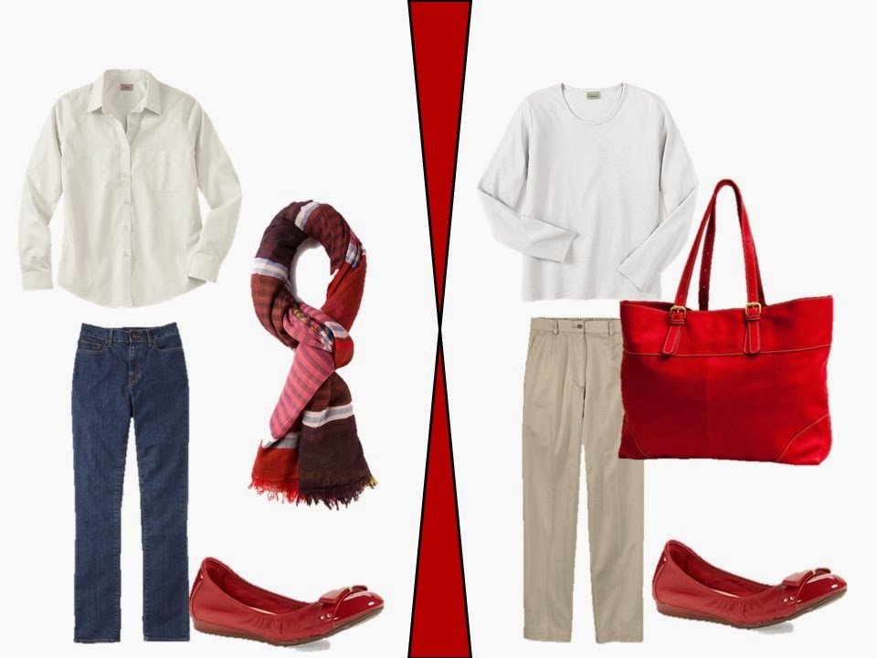 neutral garments accessorized with red