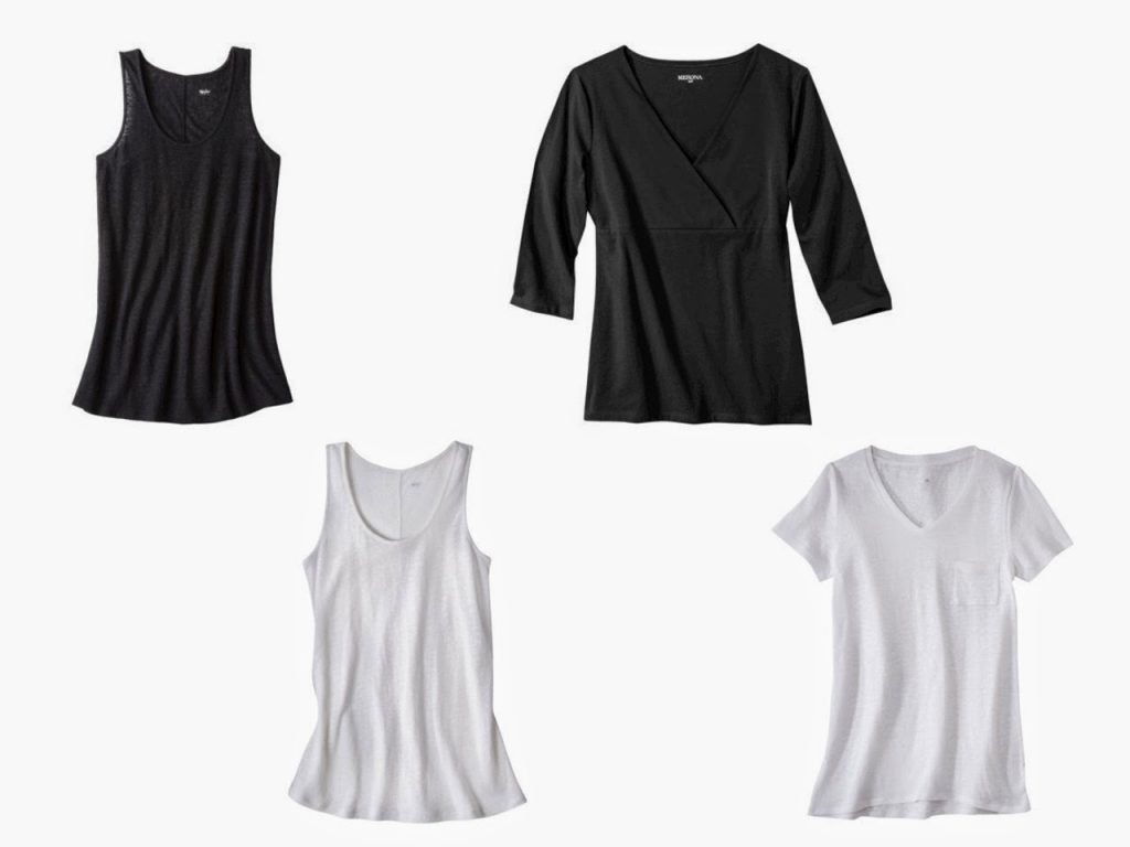 four neutral summer tops in black and white