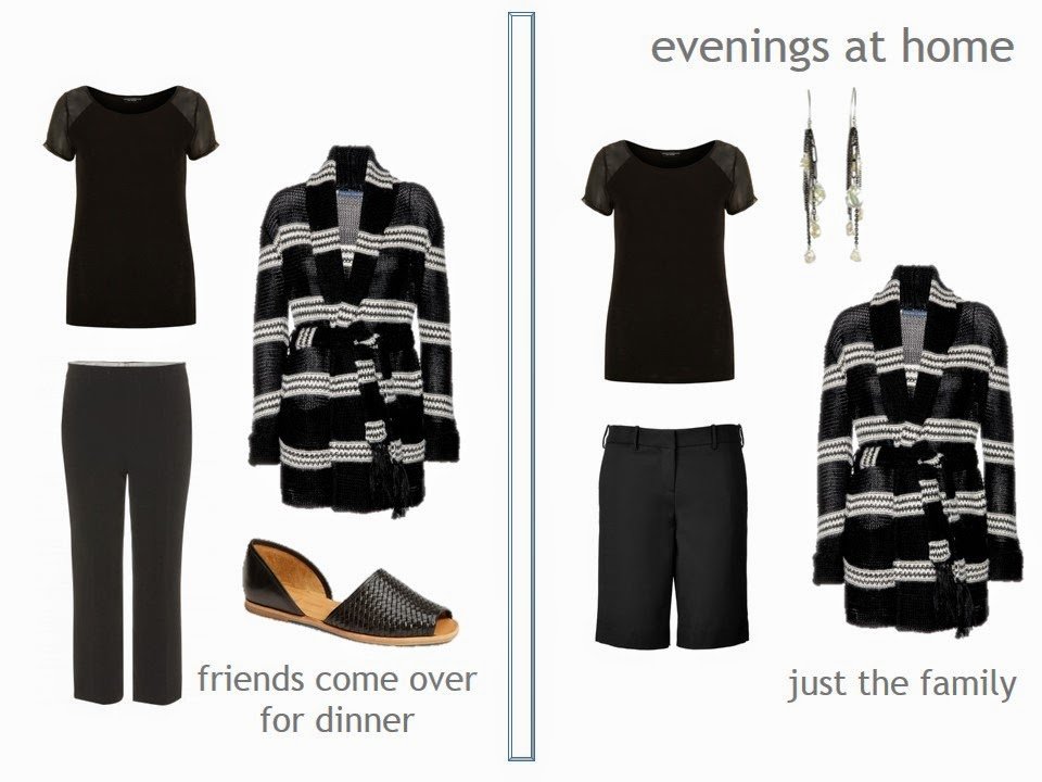 two outfits in black and white, using a "Not So Crazy Eights" in black