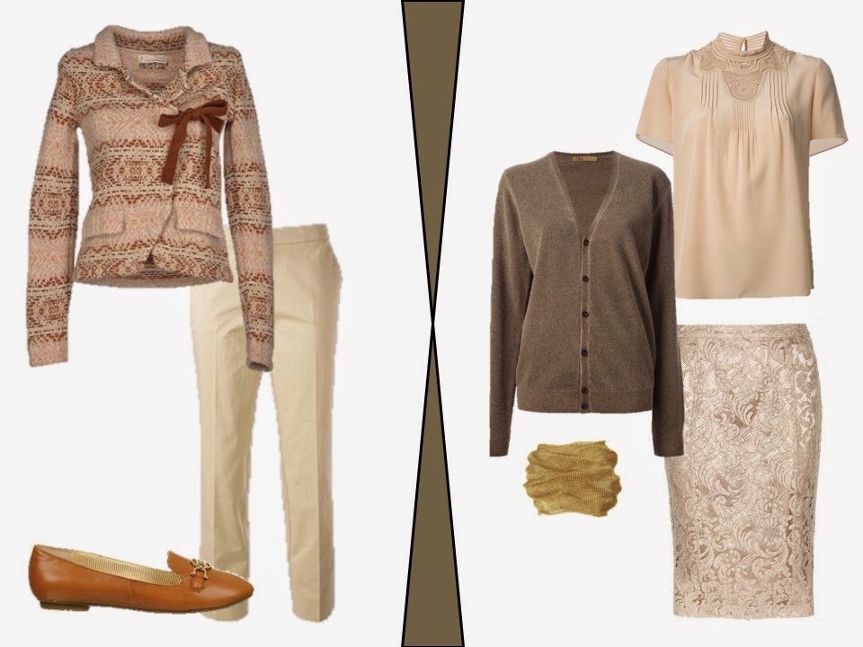 two beige and taupe outfits inspired by a beige hotel room