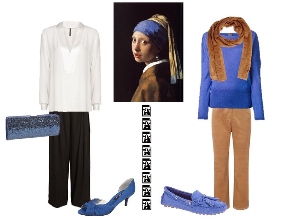 Two outfits taken from the colors and style of Girl with a Pearl Earring by Vermeer