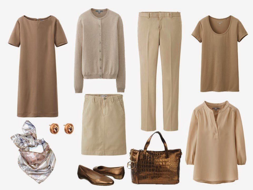 a 10 piece beige and tan travel capsule wardrobe for getting stress dressed