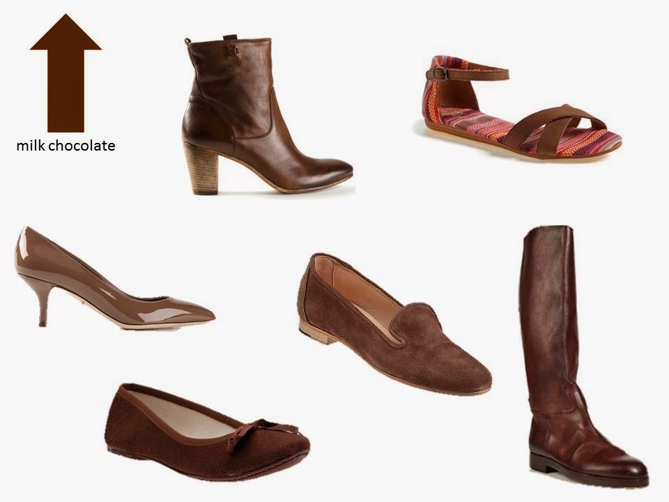six classic shoe styles in milk chocolate brown