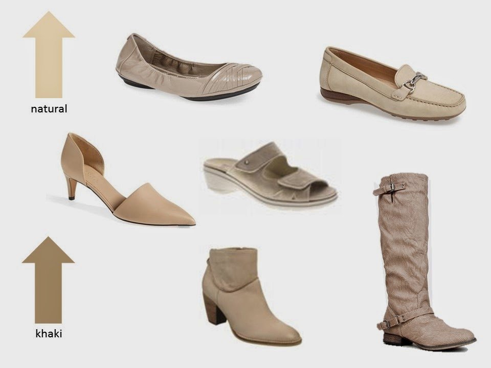 six classic shoe styles in shades of natural and khaki