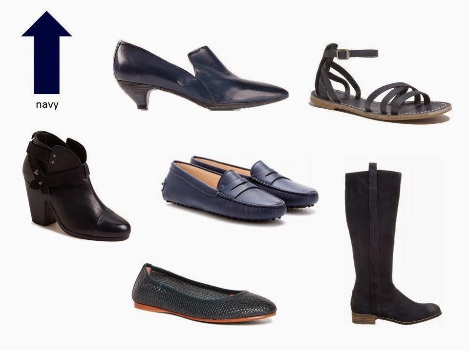 six classic shoe styles in navy