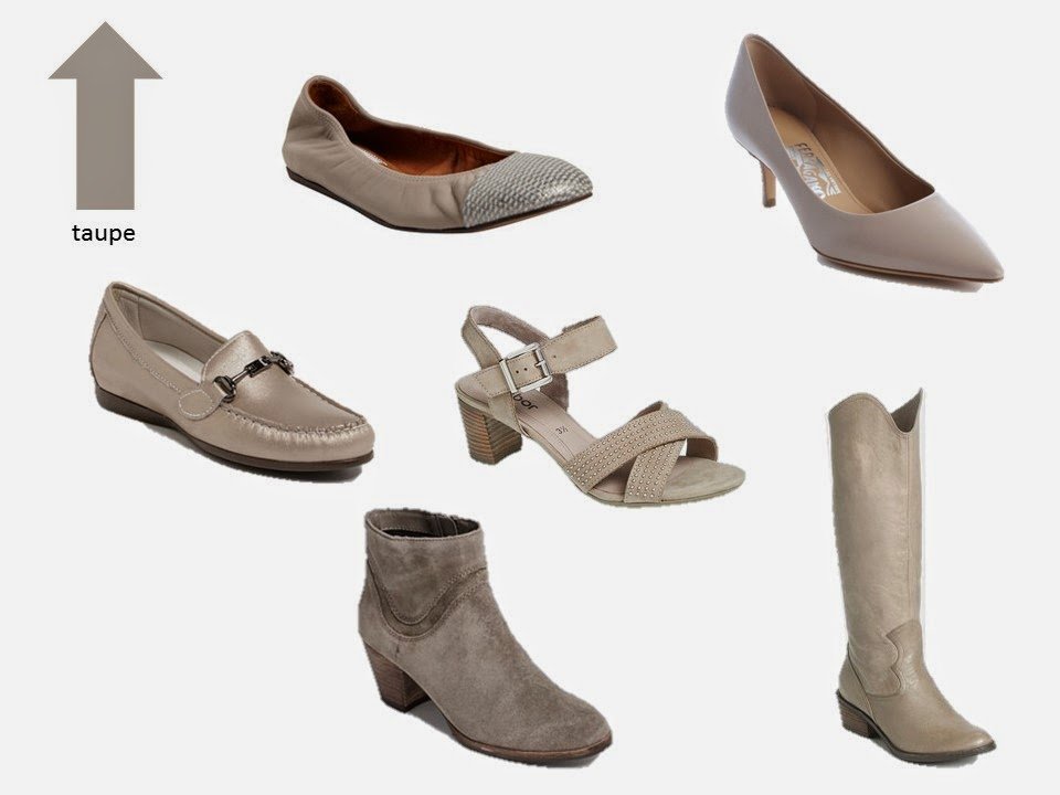 six classic shoe styles in taupe