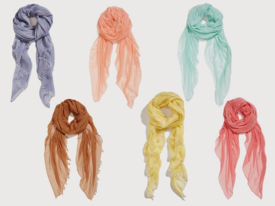 six pastel woven summer scarves