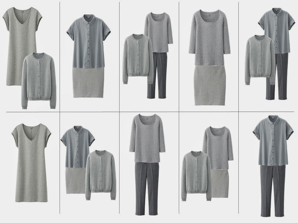 10 outfits from a grey 10 piece capsule travel wardrobe for stress dressing