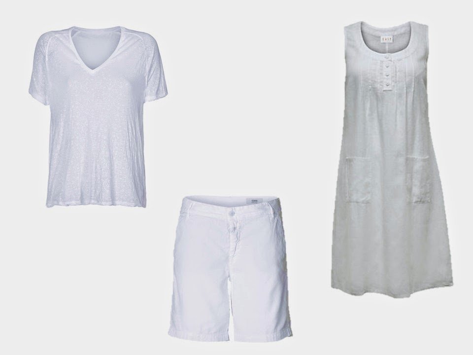 three simple white summer pieces of clothing