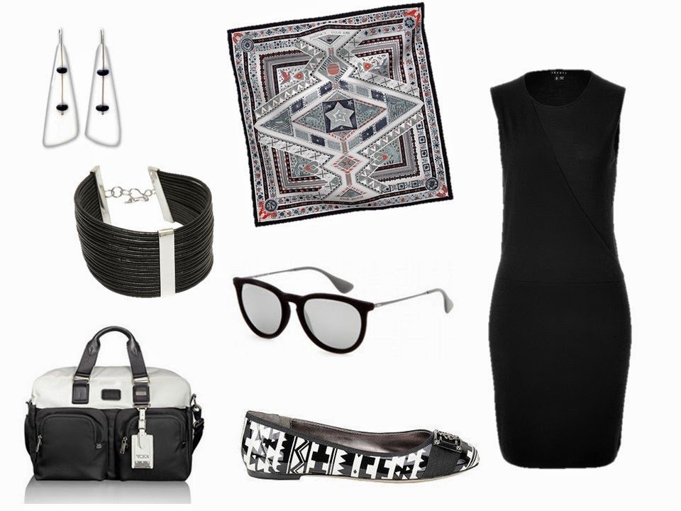 Hermes Ors Bleus d'Afrique with a black dress and related accessories