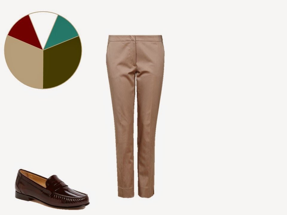 khaki women's trousers with classic brown penny loafers