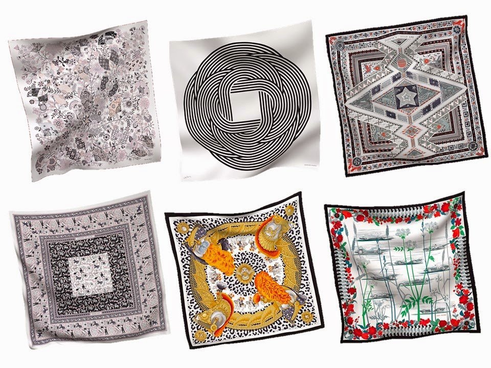 six black and white Hermes scarves Spring 2014