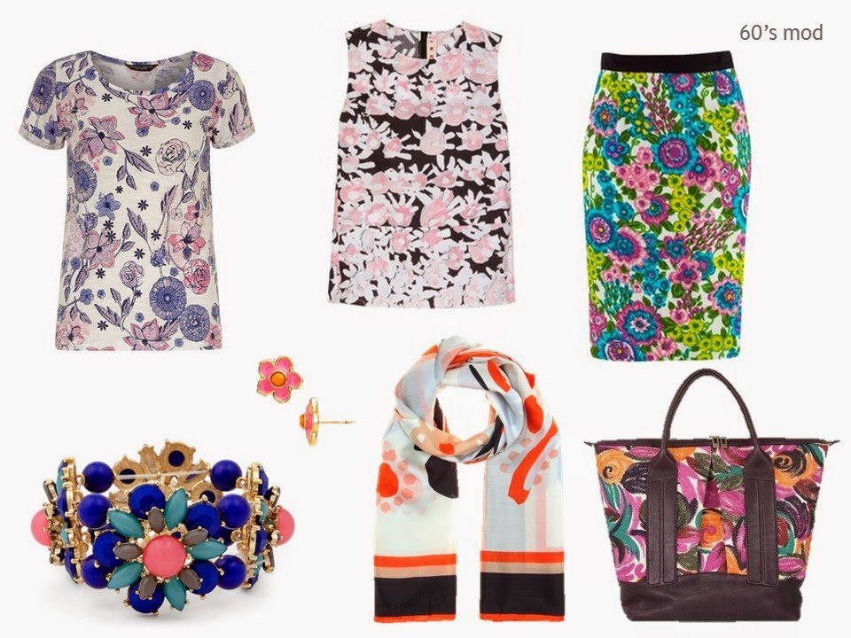 sixties mod floral prints in garments and accessories