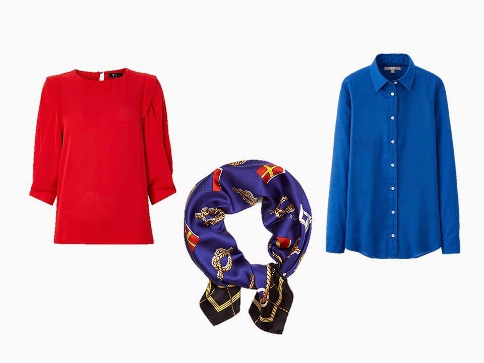 How to build a capsule wardrobe from scratch - step 6 - adding accent color tops and scarf