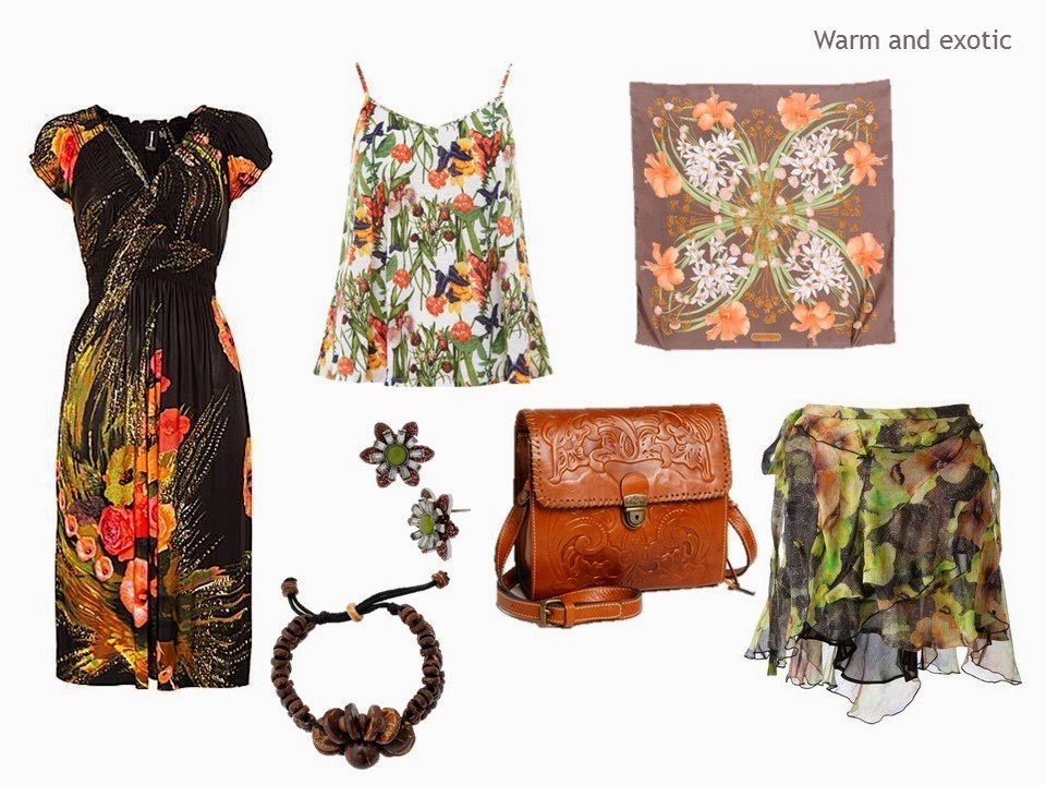 warm hued floral printed garments and accessories