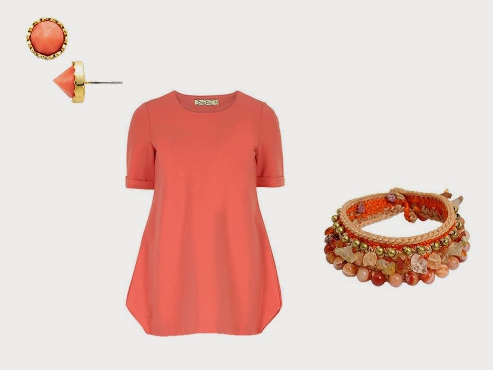 Coral earrings tee shirt bracelet Common Colors