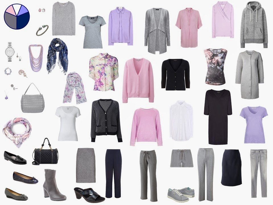 grey and navy Starting From Scratch Wardrobe with pink and lilac accents