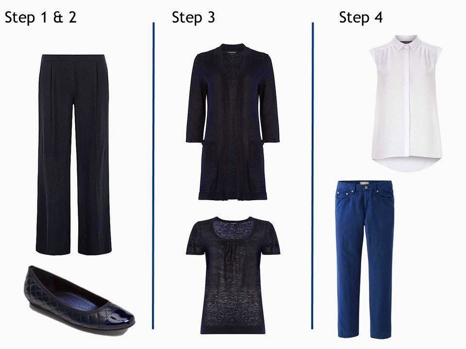 How to build a summer capsule wardrobe from scratch in a navy, white, and purple color palette