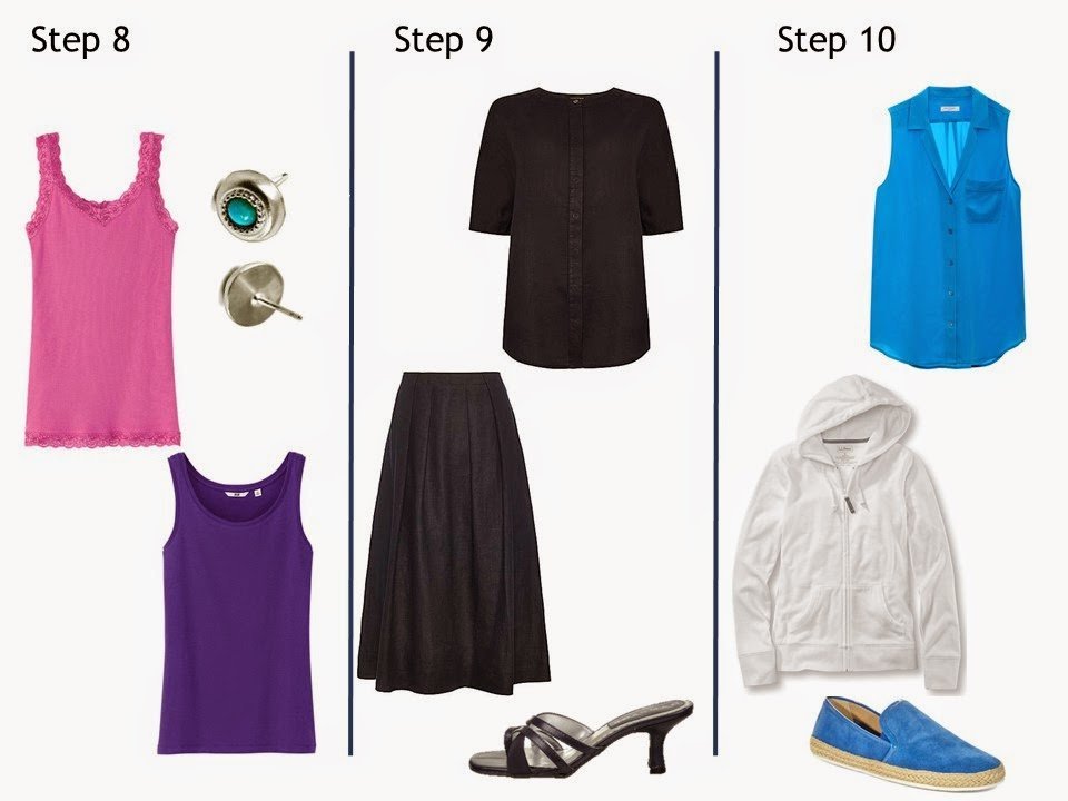 How to build a summer capsule wardrobe from scratch in a navy, white, and purple color palette