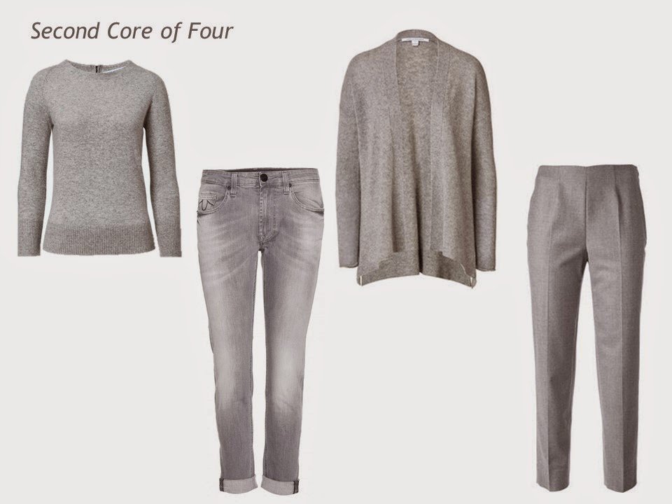 Grey Core of Four four grey garments cardigan sweater jeans and pants