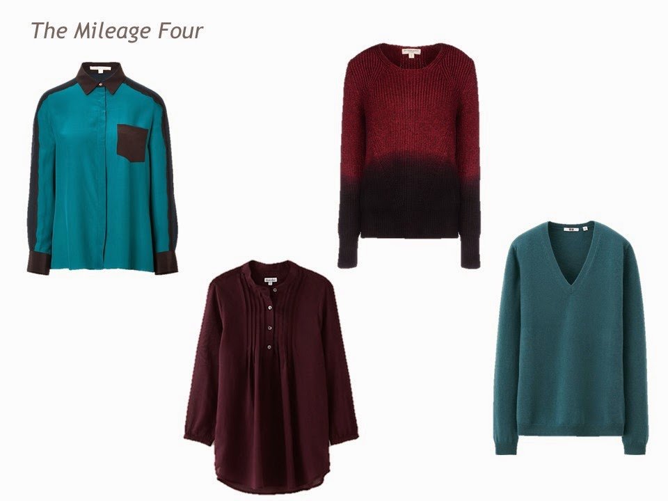 The Mileage Four for a Four by Four Wardrobe in navy, grey, teal and burgundy