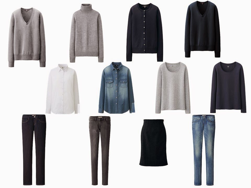 The Common Wardrobe 12-piece neutral wardrobe basic wardrobe core wardrobe in navy and grey