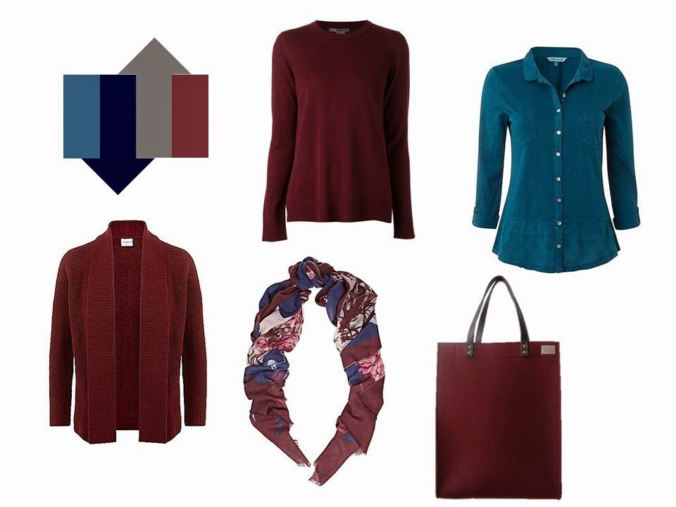 5-Piece French Wardrobe in burgundy maroon wine and teal blue